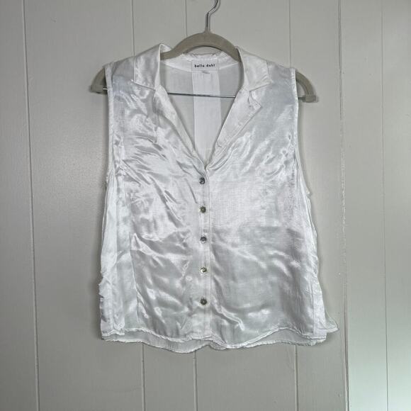 Bella Dahl Sleeveless Satin White Notch Collar Button Down S - Picture 3 of 9